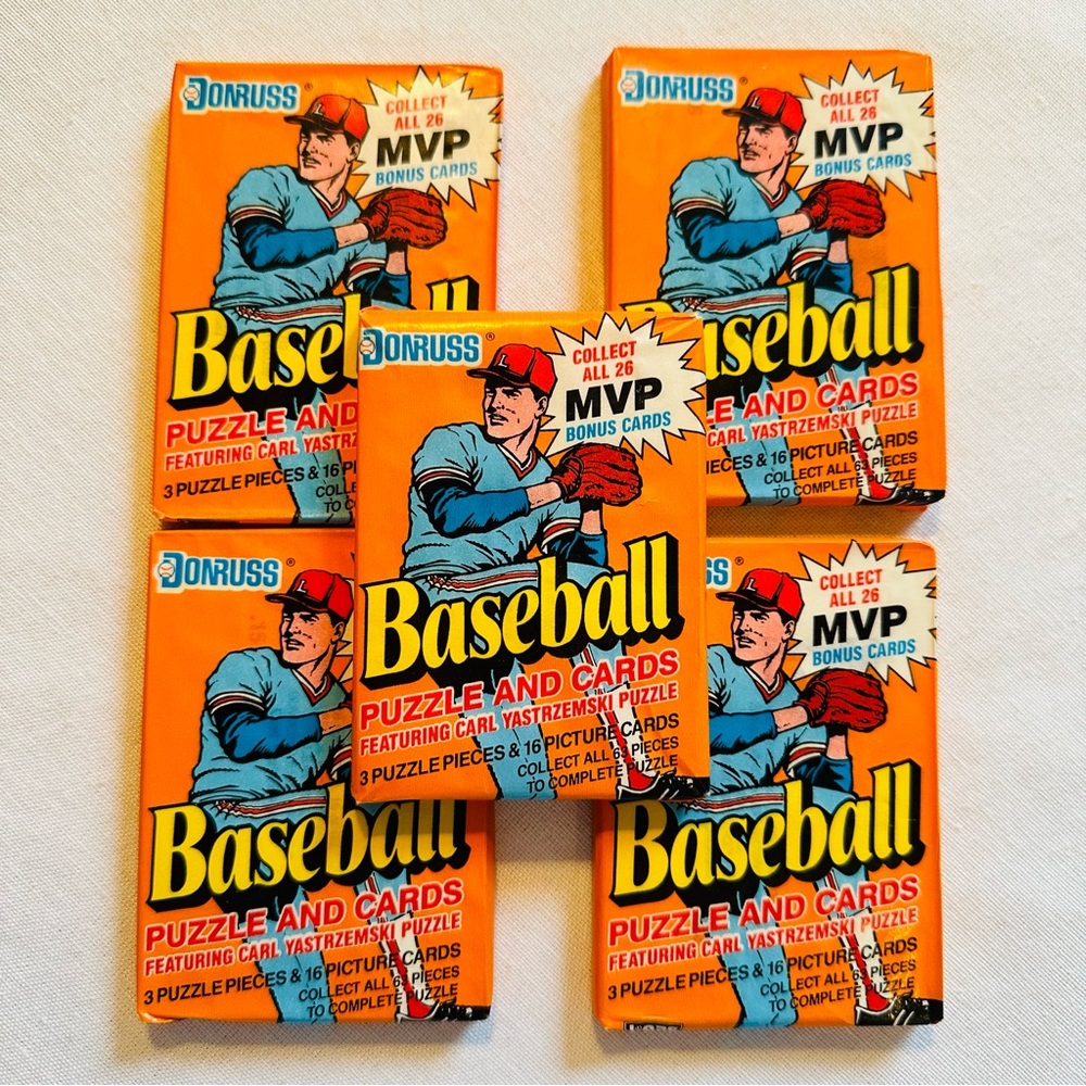 5 PKG OF DONRUSS BASEBALL PUZZLE & CARDS 3 PUZZLE PIECE 16 PICTURE CARDS